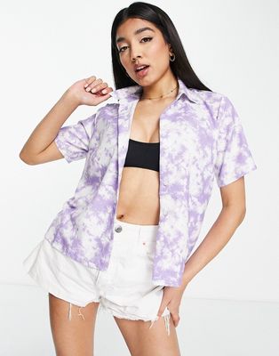 Pieces beach shirt in lilac tie dye - part of a set-Purple