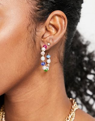 Pieces beaded and pearl hoops in multi