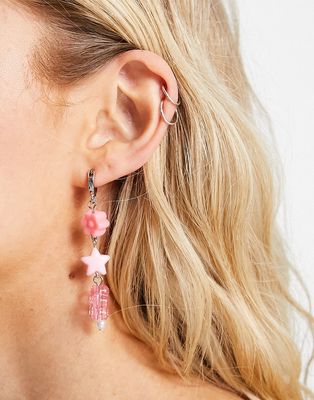 Pieces beaded charm drop earrings in pink