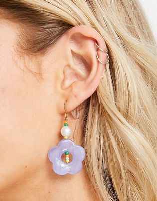 Pieces beaded flower drop earrings in blue