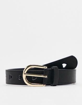 Pieces belt with heart holes in black