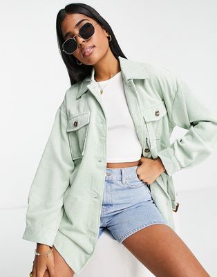 Pieces belted cord jacket in green
