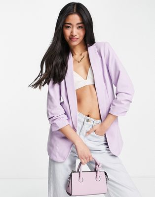 Pieces blazer with ruched sleeves in muted lilac-Purple