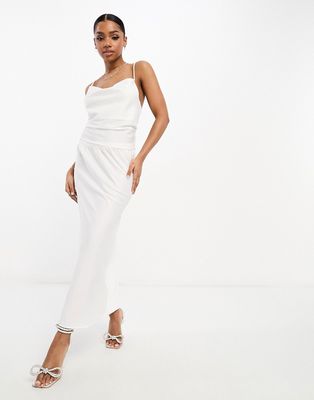 Pieces Bride To Be satin slip midi skirt in white - part of a set