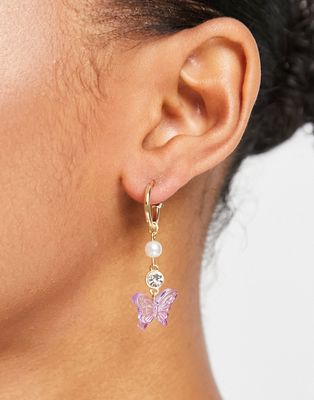 Pieces butterfly drop hoop earrings in gold-Multi