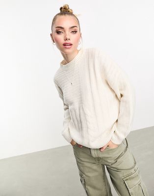 Pieces cable knit soft knit sweater in cream-White