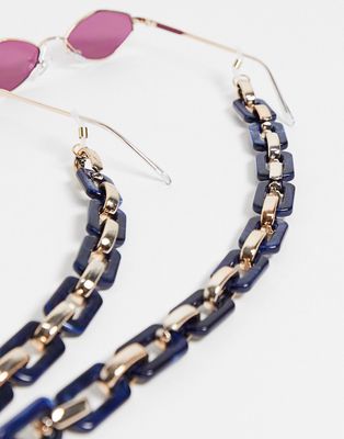 Pieces chunky sunglasses chain in navy & gold-Multi