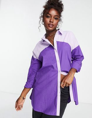 Pieces color block shirt in purple