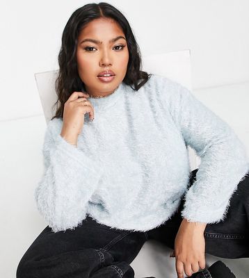 Pieces Curve exclusive high neck fluffy sweater in baby blue