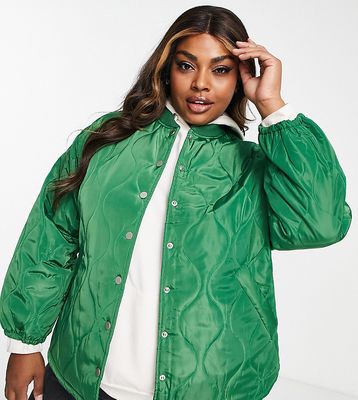 Pieces Curve Exclusive quilted bomber jacket in green