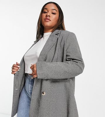 Pieces Curve oversized double breasted tailored blazer in gray