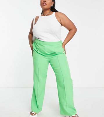 Pieces Curve straight leg tailored pants in bright green - part of a set