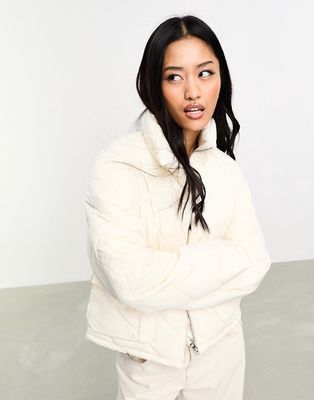 Pieces diagnoal quilted padded jacket in white
