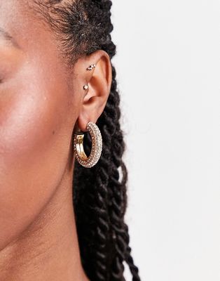 Pieces diamante hoop earrings in gold