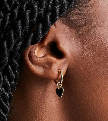 Pieces Exclusive 18k plated hoop earrings with heart drop in gold