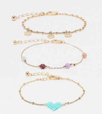 Pieces exclusive 3 pack dainty bracelets in gold