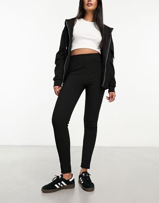 Pieces Exclusive high waist ribbed leggings in black
