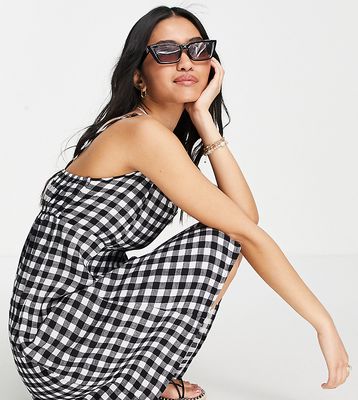 Pieces exclusive mini cami bust detail dress in black gingham-Multi
