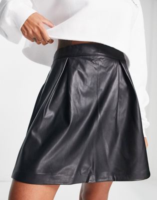 Pieces faux leather skater skirt in black