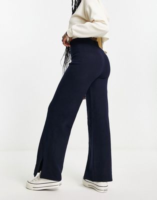 Pieces flared knit pants in navy - part of a set