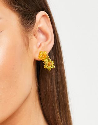Pieces flower stud earrings in yellow