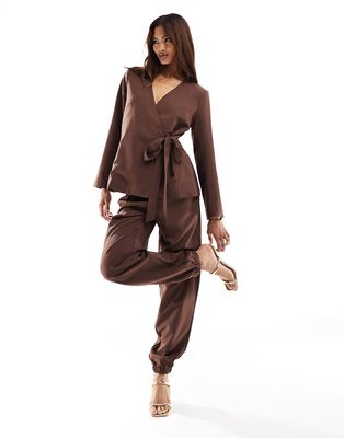 Pieces formal woven sweatpants in chocolate brown - part of a set