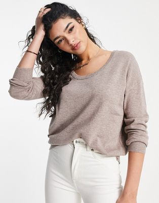 Pieces gabriella long sleeve knit sweater in tan - part of a set-Brown