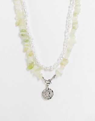 Pieces gemstone pendant necklace in silver