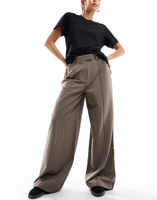 Pieces high rise wide leg pants in brown