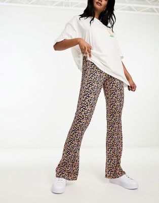 Pieces high waisted flare pants in multi ditsy