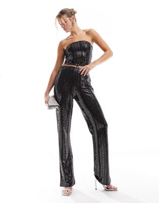 Pieces high waisted sequin straight leg pants in black - part of a set