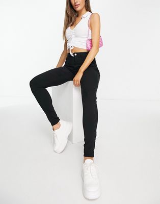 Pieces Highskin skinny jeans with high waist in black
