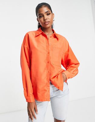 Pieces Jylla oversized boxy shirt in orange-Red