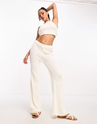 Pieces knitted wide leg pants in white - part of a set