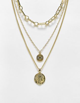 Pieces layered necklace with coin detail in gold