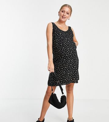 Pieces Maternity mini shift dress in black whimsy floral-Multi