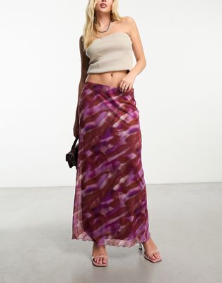 Pieces mesh maxi skirt in multi washed tie dye