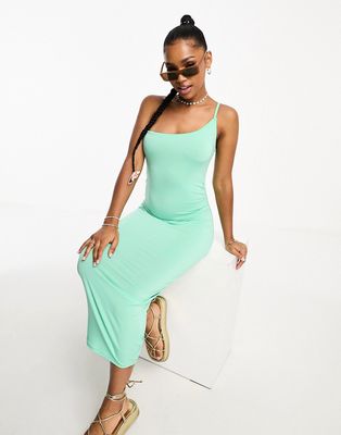Pieces one shoulder slinky midi dress in green