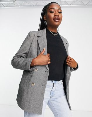 Pieces oversized double breasted tailored blazer in gray