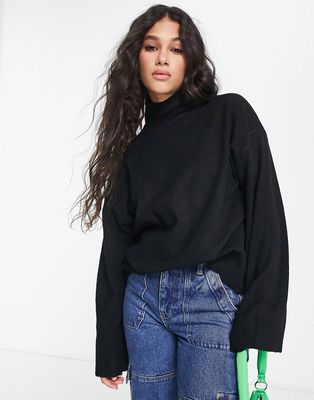 Pieces oversized high neck sweater in black