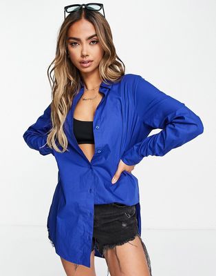 Pieces oversized shirt in bright blue