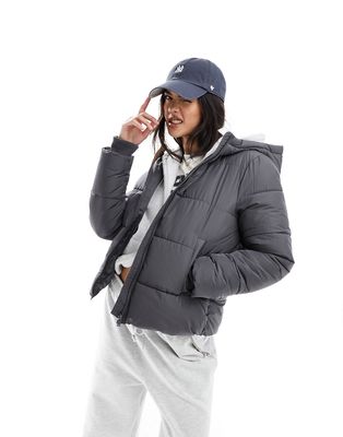 Pieces padded coat with hood in charcoal gray