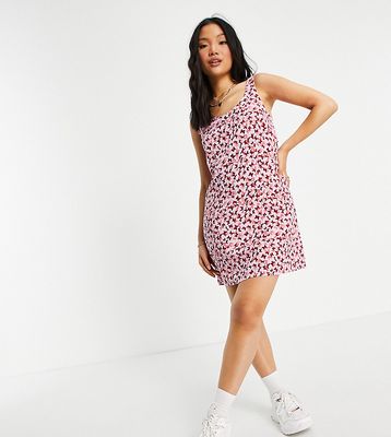 Pieces Petite Exclusive mini shift dress in pink butterfly print-Multi