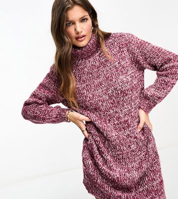 Pieces Petite high neck knit mini sweater dress in purple-Multi