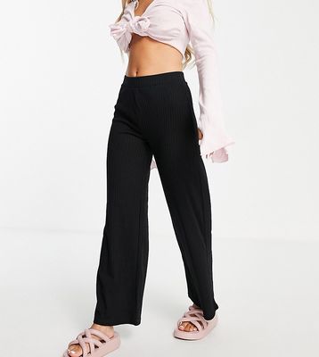 Pieces Petite high waisted wide leg pants in black