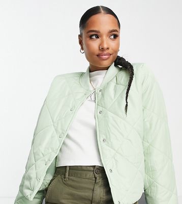 Pieces Petite quilted bomber jacket in light green