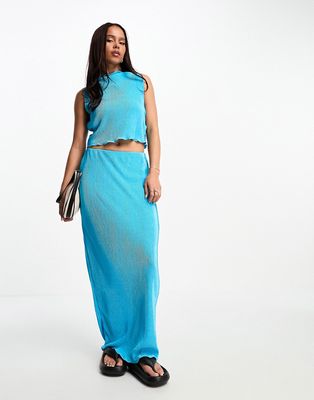 Pieces plisse midi skirt in blue - part of a set