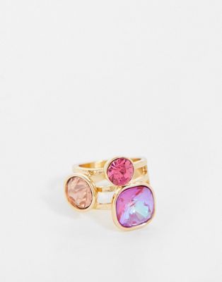 Pieces purple diamante detail ring in gold