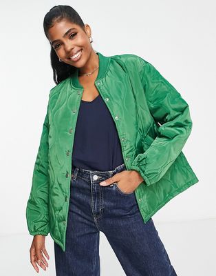 Pieces quilted bomber jacket in green