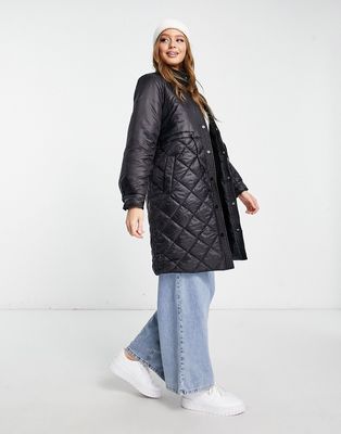 Pieces quilted longline coat in black